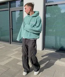 Mens Hoodies Solid Color No Pocket Oversized  Sweatshirts Hooded Streetwear Custom Embroidery Sherpa Fleece Hoodie For Men