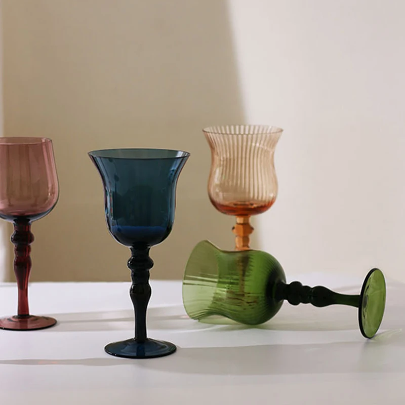 Colored Wine Glass Goblets Vintage Glass Wine Drinking Glasses Cup Vintage Wine Glasses