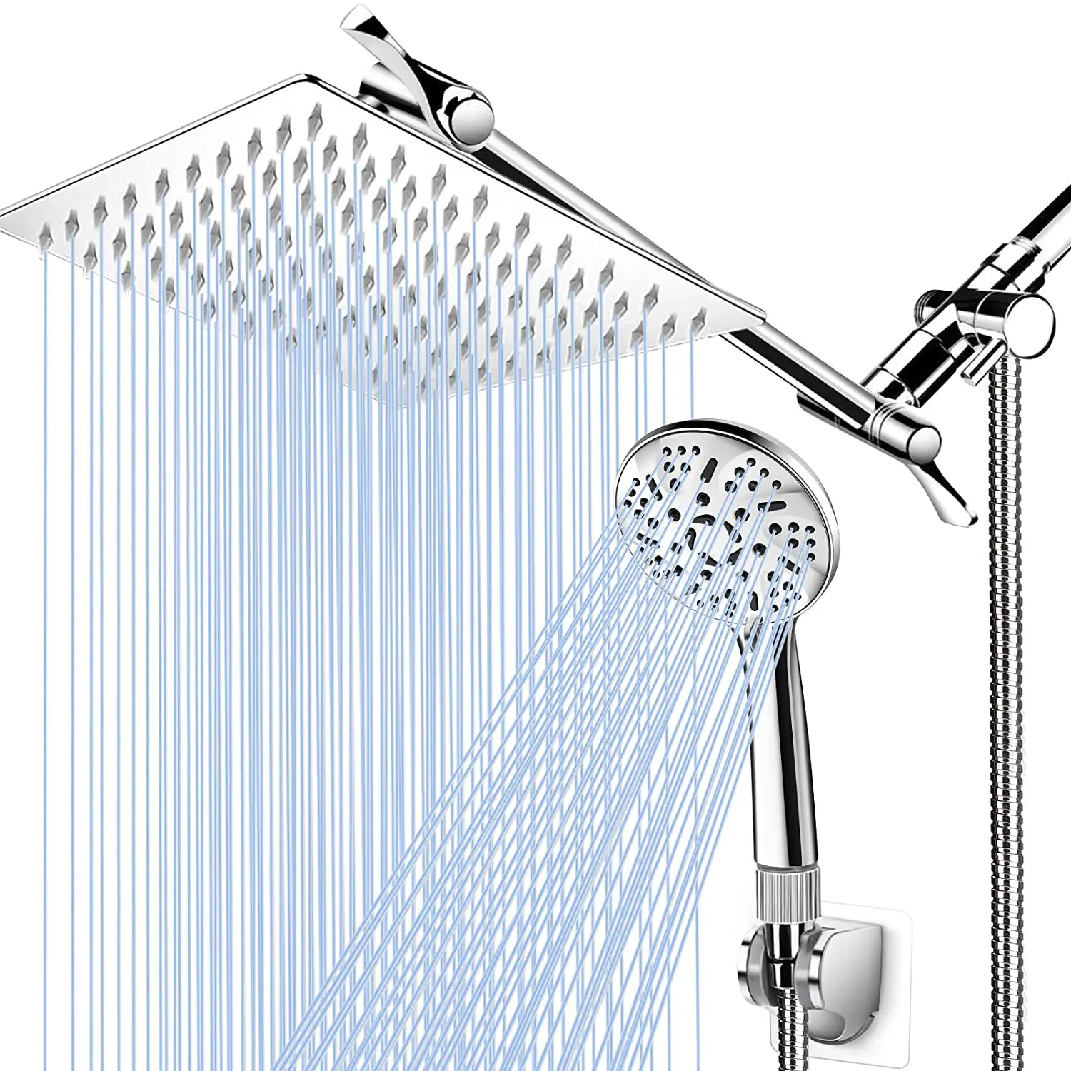 high pressure 8inch rainfall shower head combo with stainless steel hose, adjustable shower arm shower head with handheld