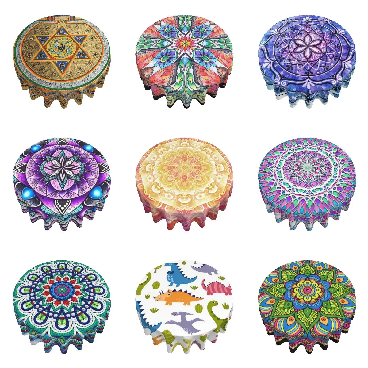 2021 Hot Tie dye Cartoon sequin tablecloth decorative jacquard polyester high quality Printed plain round tablecloths