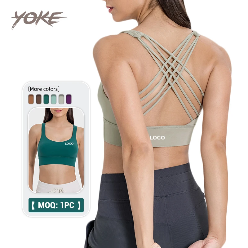 YK Best Quality Sexy Yoga Dance Wear Shockproof Push Up Cross Back Women Bodybuilding Padded Sports Plus Size Bra