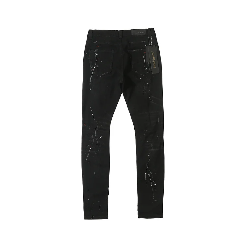 
OEM wholesale new model jeans men skinny ripped blue denim embroidery track jeans 