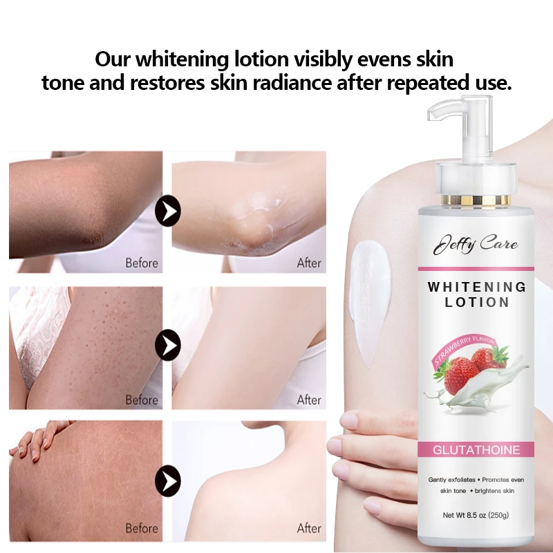 Private Label Logo Custom Brightening Cream Lightening Whitening Strawberry Flavor Glutathione and Hyaluronic Acid Body Lotion