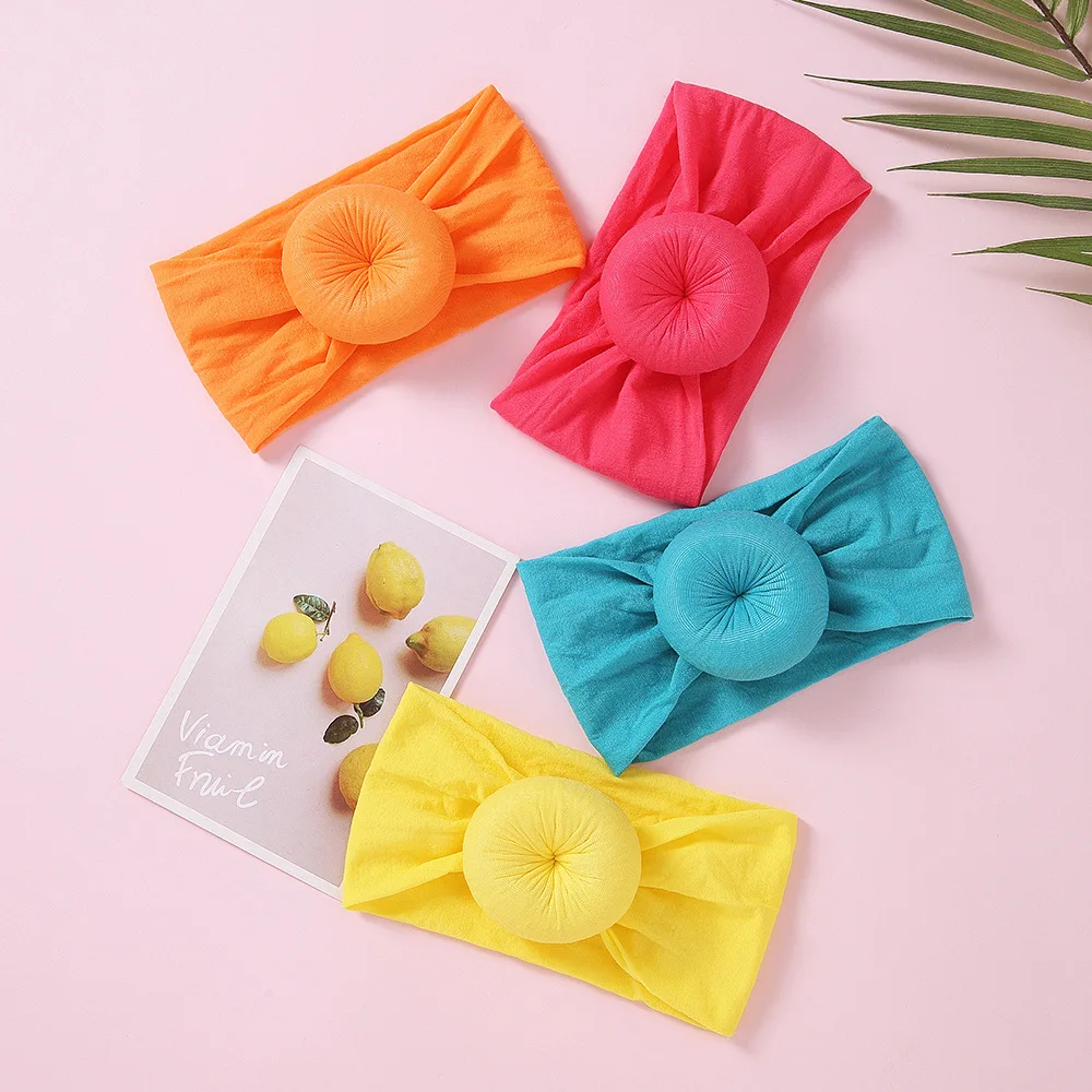 Hot Sale Baby Headband Solid Color Elastic Nylon Donut Headband with Hair Scrunchies Feature Decorative Accessories