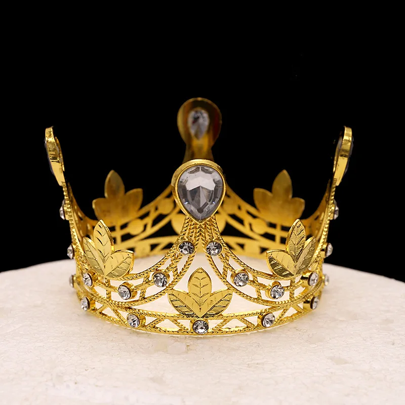 wholesale bulk crystal tiara rhinestone metal leaf crown for cake bouquet decoration