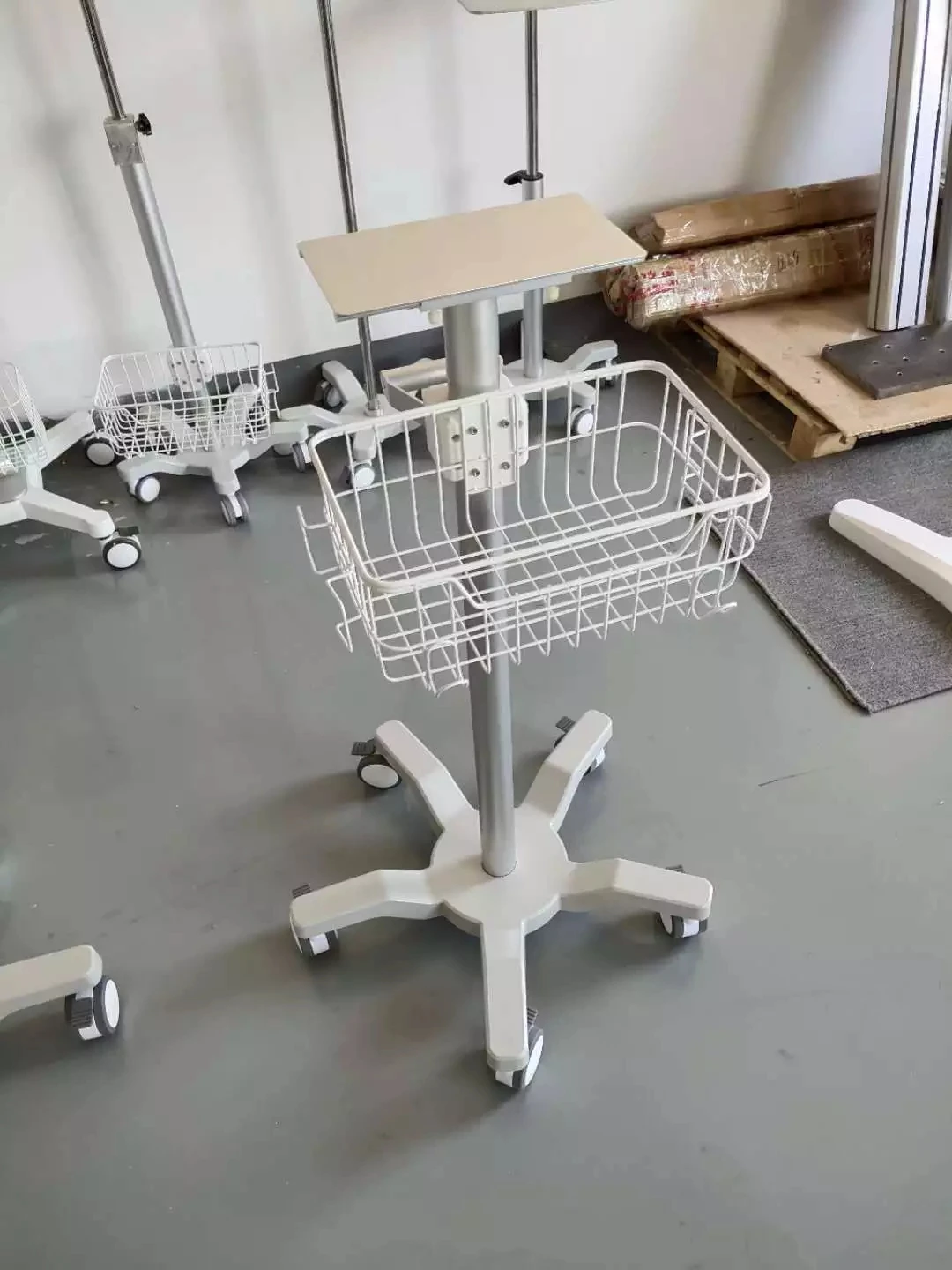 High quality adjustable patient monitor medical trolley cart with basket OEM support aluminum alloy material for hospital use