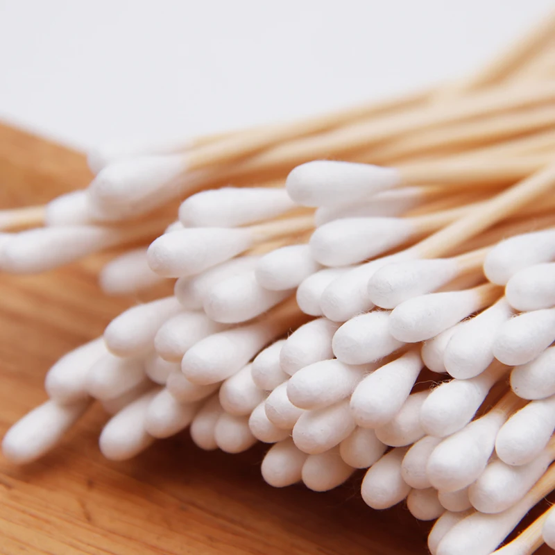 Disposable Environmentally Friendly Biodegradable 15cm Applicators Long Bamboo 100% Cotton Swabs