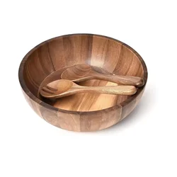 2023 Hot Selling home decor Wooden Bowls,with Utensils Wooden Forks and Spoons Mix size Stackable Dish for Fruit Salad Vegetable