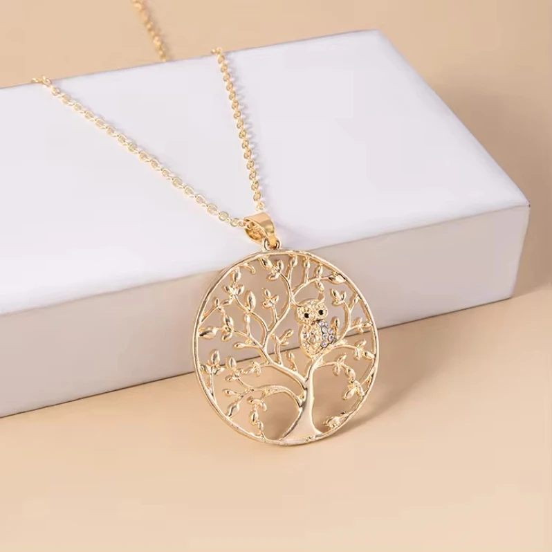 Owl Necklace Women Fashion Jewelry Gold Plated Tree Of Life Long Necklaces