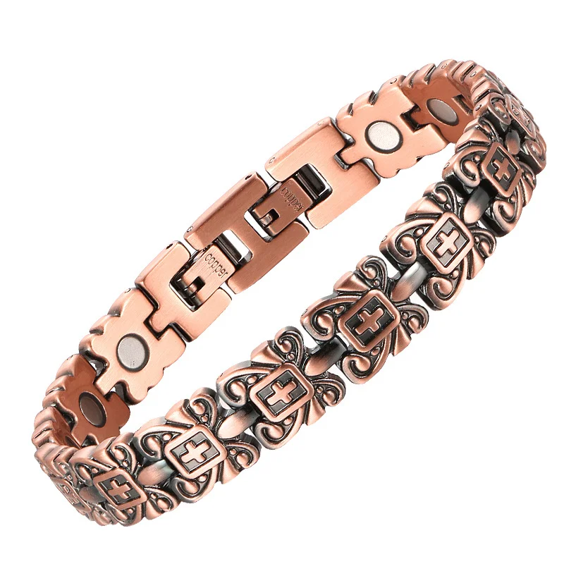 Vintage Fashion Trend Cross Lace Red Copper Magnetic Health Bracelet for Men