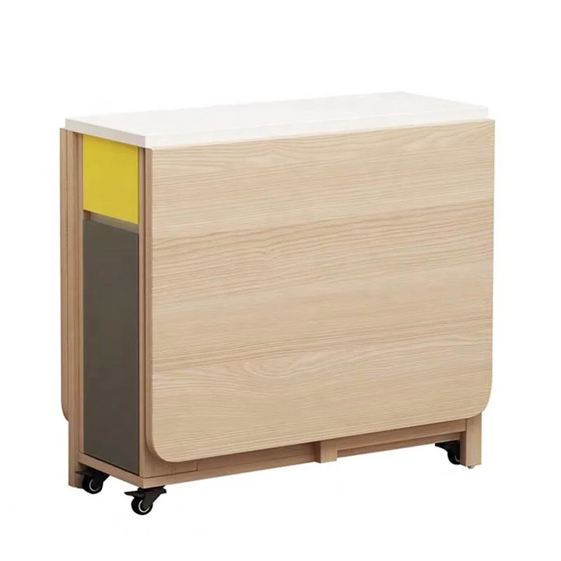 Movable and foldable wooden square dining table for dining room
