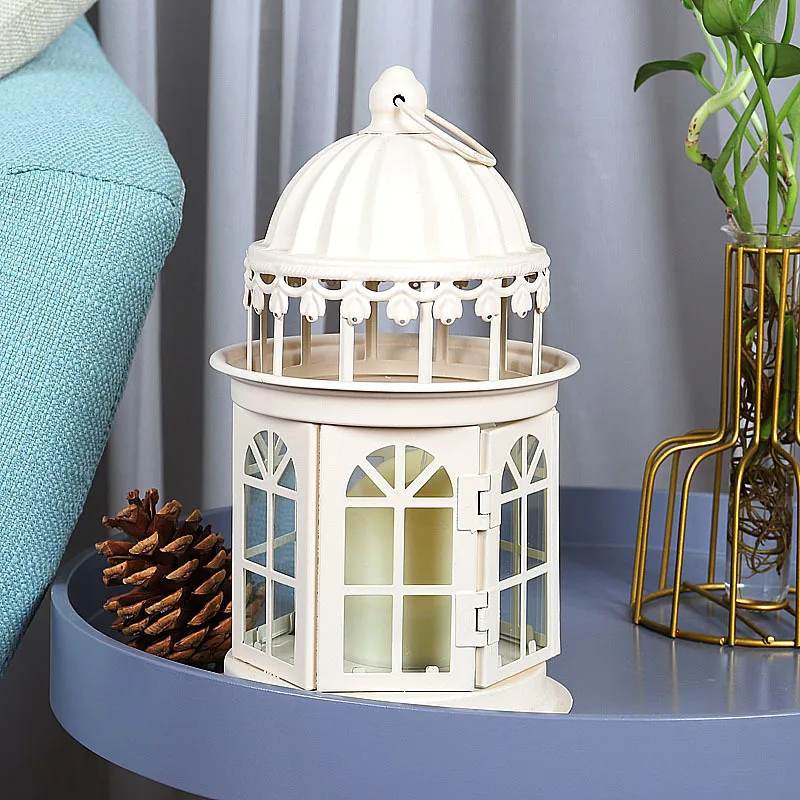 K&B Mini Lantern Candle Holder Antique Decorative Ivory Metal Morocco Style Candle Holder