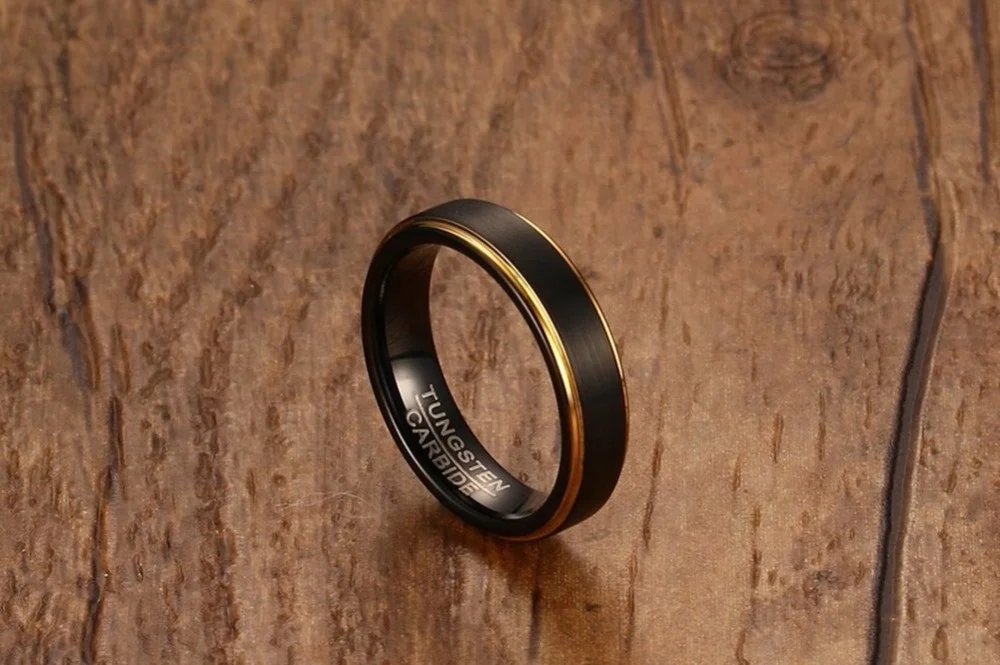 
Black Tungsten Rings for Men 5MM Thin Gold-color Wedding Rings for Male Jewelry 