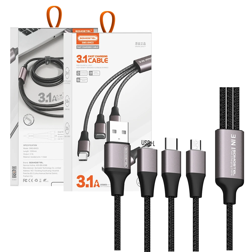 1.2M OEM USB Cable Carga Rapida USB to Micro V8 IPH Type C Sync Charge Cable For iphone/Android Cable Para Celular