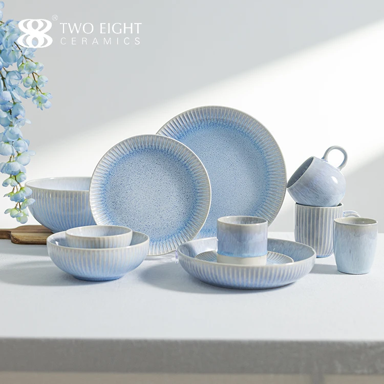 Factory Wholesale Porcelain European Creative Reactive Glaze Tableware High-Quality Kiln Change Ceramic Dinnerware Set