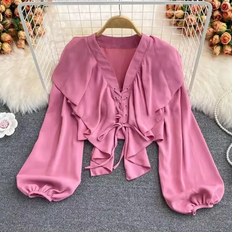 Long-sleeved Chiffon Shirt Women Autumn Bow Tie Collar Professional Shirt Temperament Top Add Velvet Casual Digital Printing