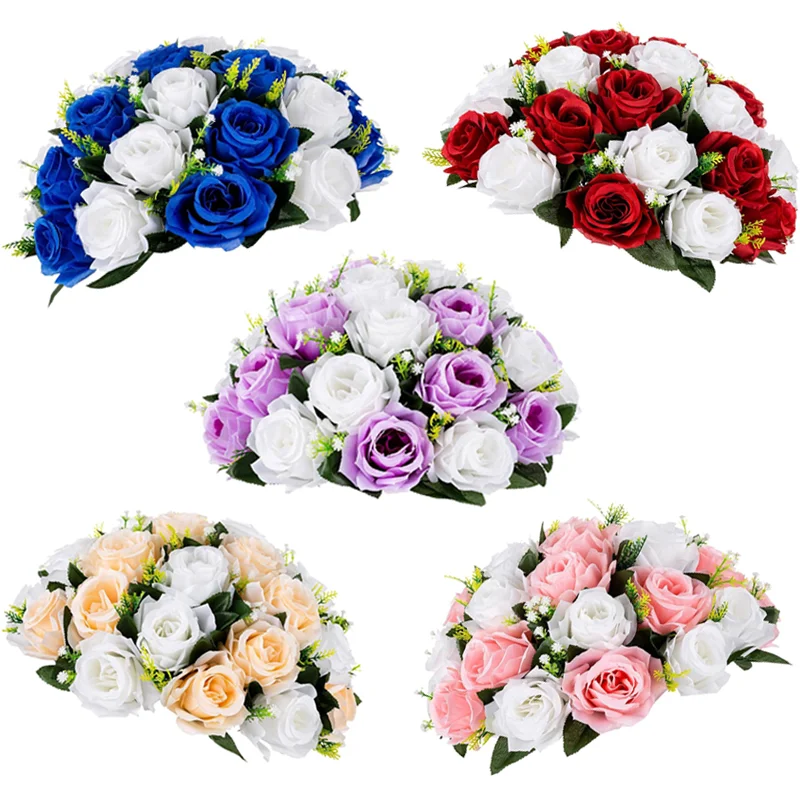 Eco-friendly Table Decoration Flower Balls Wedding Centerpieces Decorative White Silk Roses Artificial Flowers