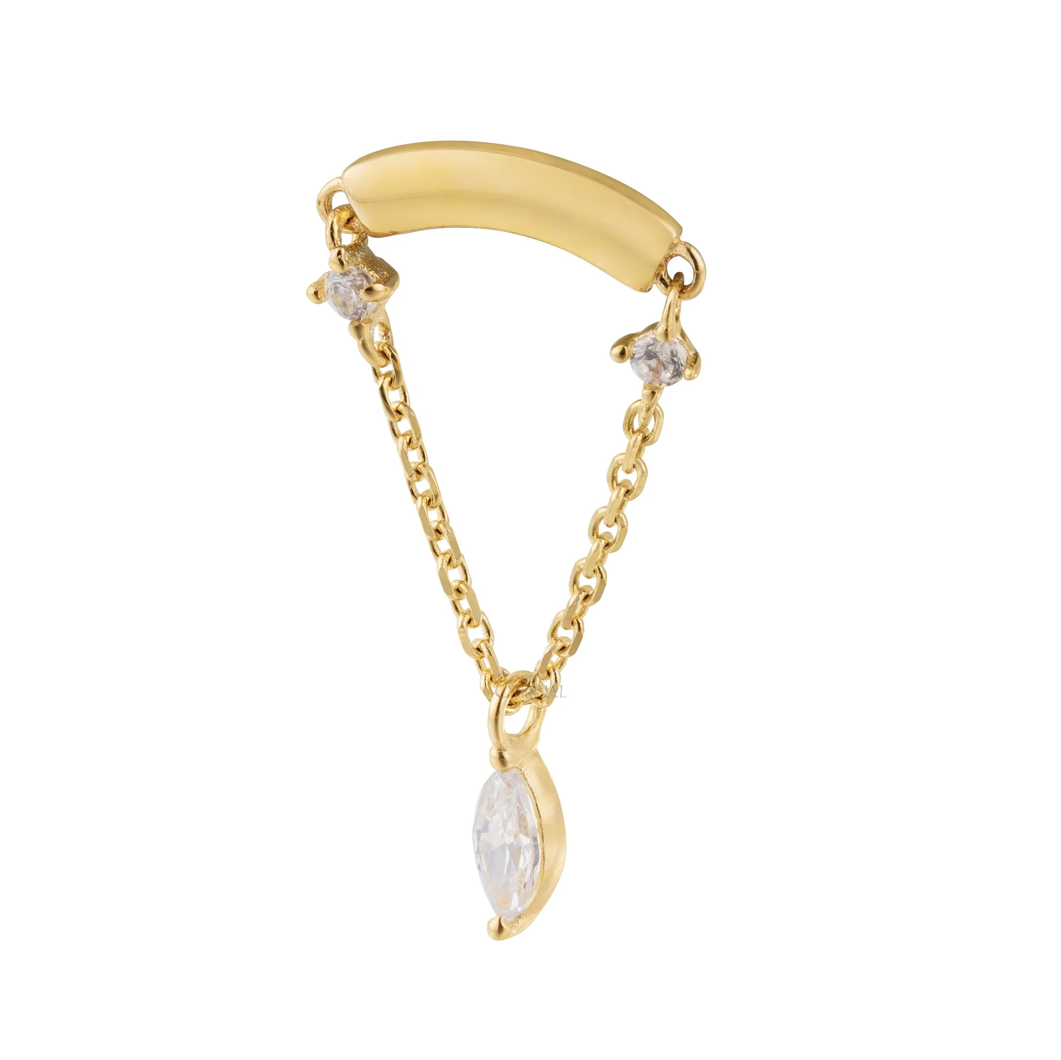 Eternal Metal 14K Solid Gold internally threaded dangle Chain labret studs piercing jewelry