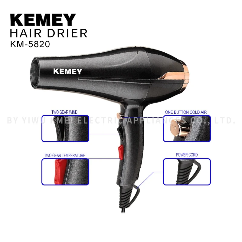 Best-selling KM-5820 high-power concentrator diffuser ion induction function salon hair dryer