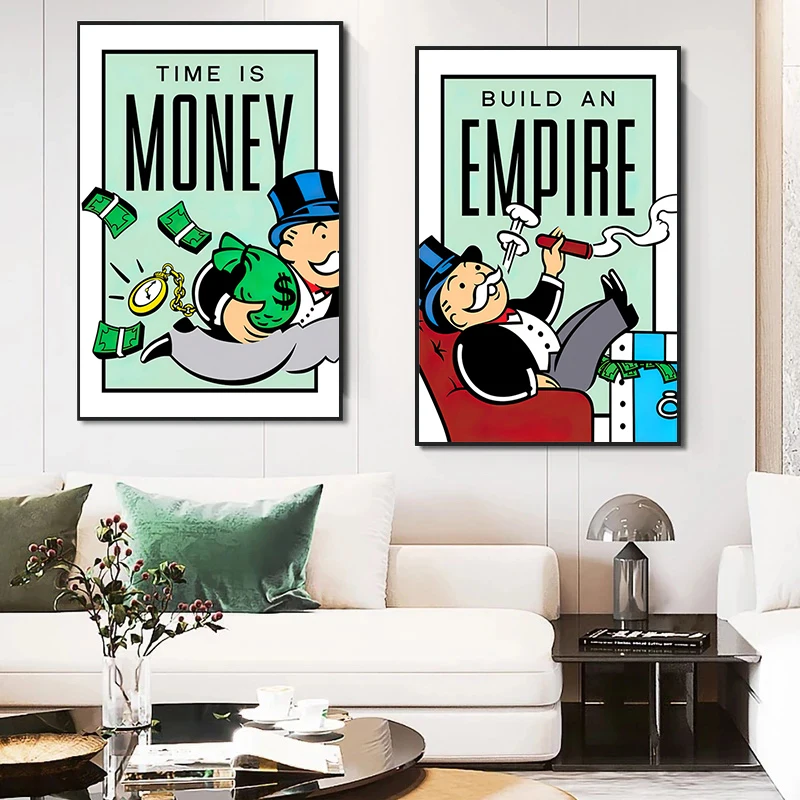 Alec Monopoly Cartoon Art Canvas Painting Time Is Money Posters Prints Wall Art Picture for Living Room Home Decoration Cuadros