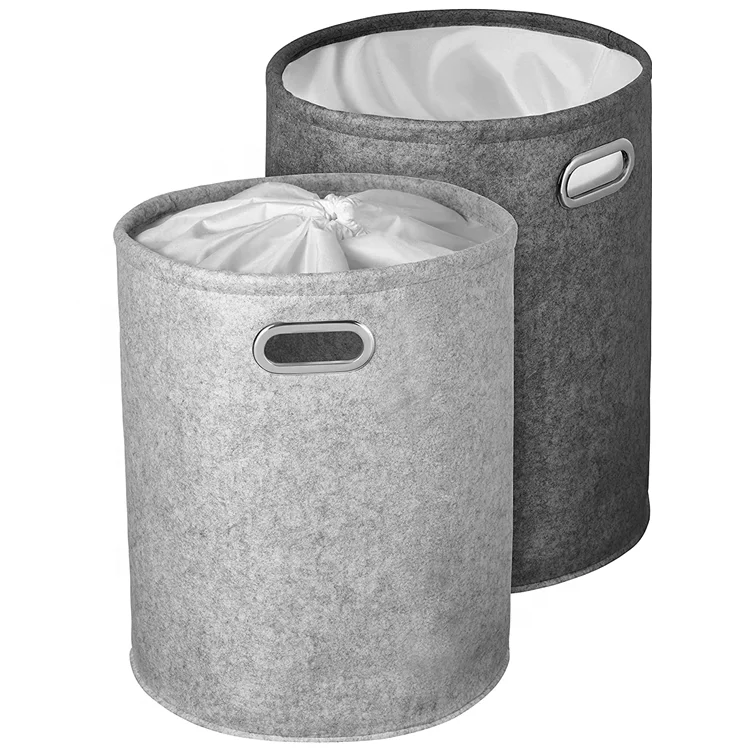 Premium modern gray felt foldable laundry hamper basket bag