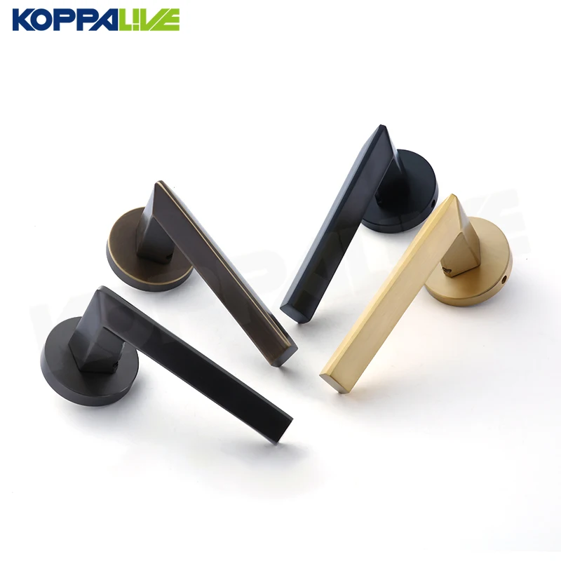 Koppalive Modern Black Interior Brass Mortise Door Lock Handle Set Gold Prismatic Swing Door Handle