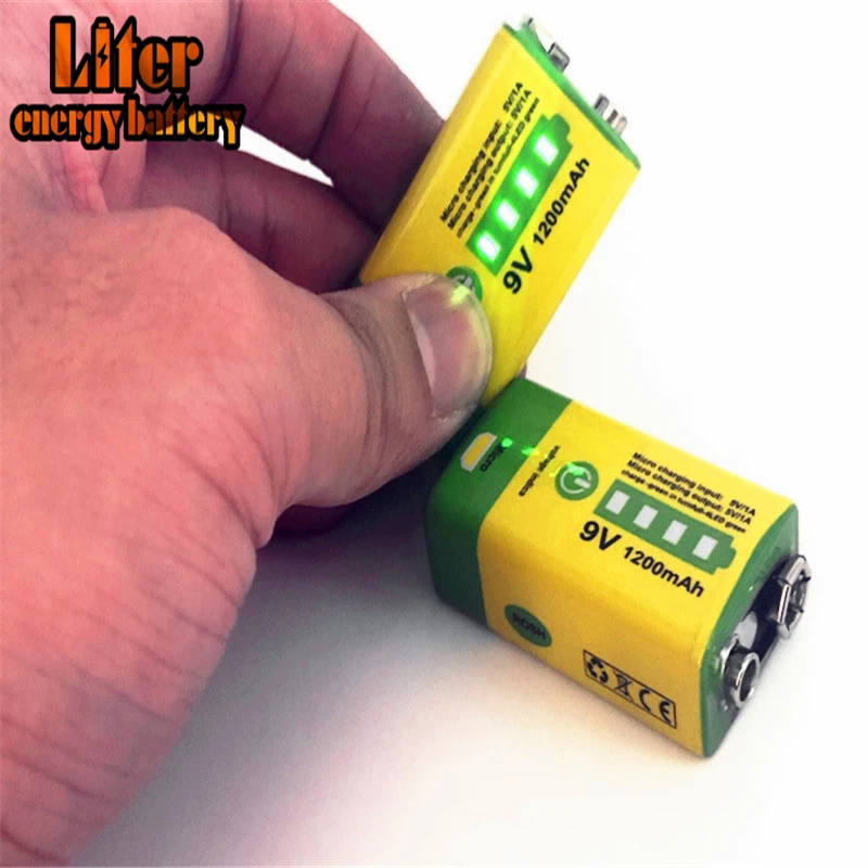 
9V lithium ion battery 1200mAh rechargeable via USB port Charge and discharge 
