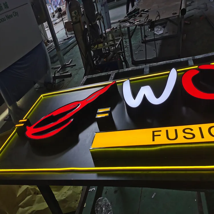 Name boards for shop stainless steel frame sign board channel letter with back panel led pour enseigne