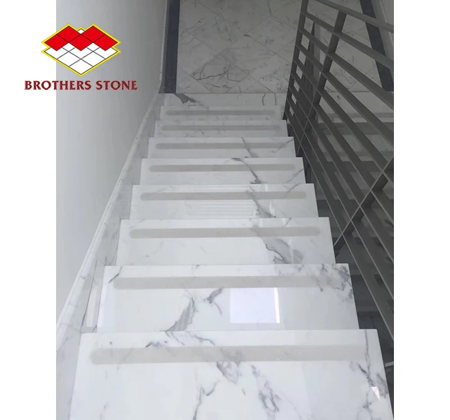 China customized artificial sintered stone calacatta white  marble  stairs