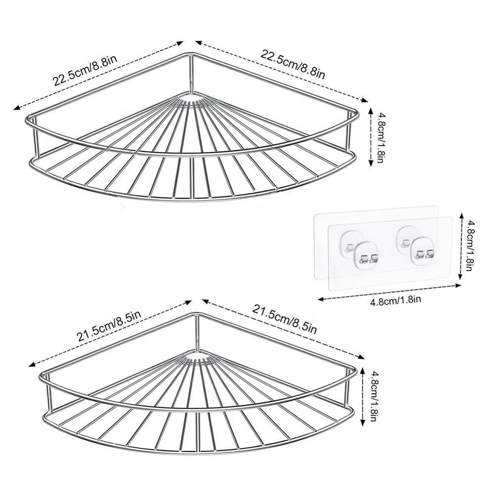 Shower Basket Storage Rack Bathroom Corner Rack Bathroom Corner Shower Caddy 2 Pack Set in Stainless Steel Material