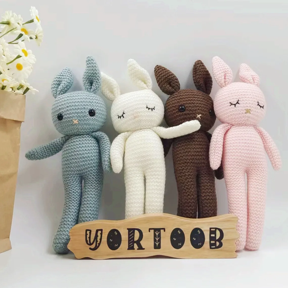 Wholesale Knitted Cute Baby Comfort Doll Rabbit Crochet Animal Toys Handmade Amigurumi Bunny Plush Toys