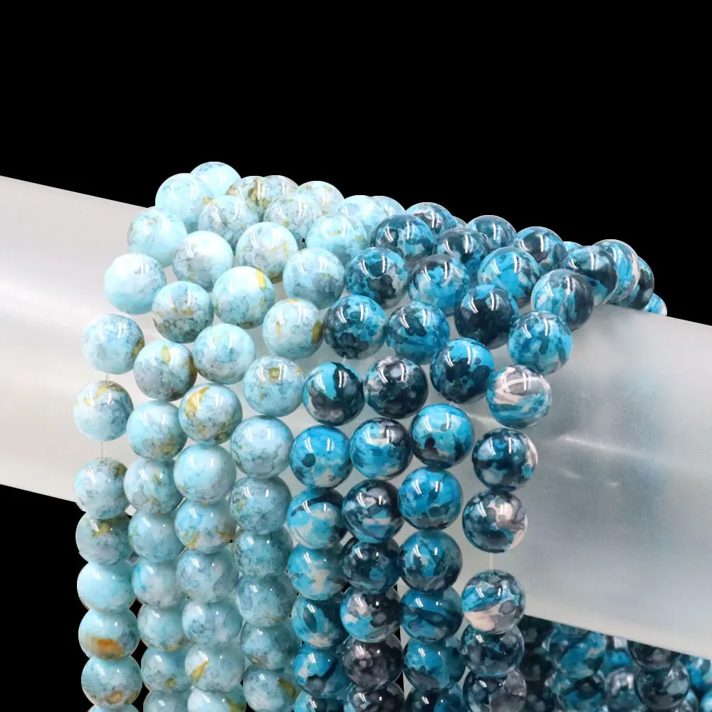 8mm 10mm Mixed Round Glass Picture Beads for Jewelry Making 10 Colors Stock For Sale Plated Technique