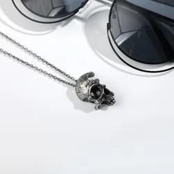 New Arrival Gothic Halloween Necklace Long Punk Old Silver Half Skull Pedant Necklace for Halloween Party
