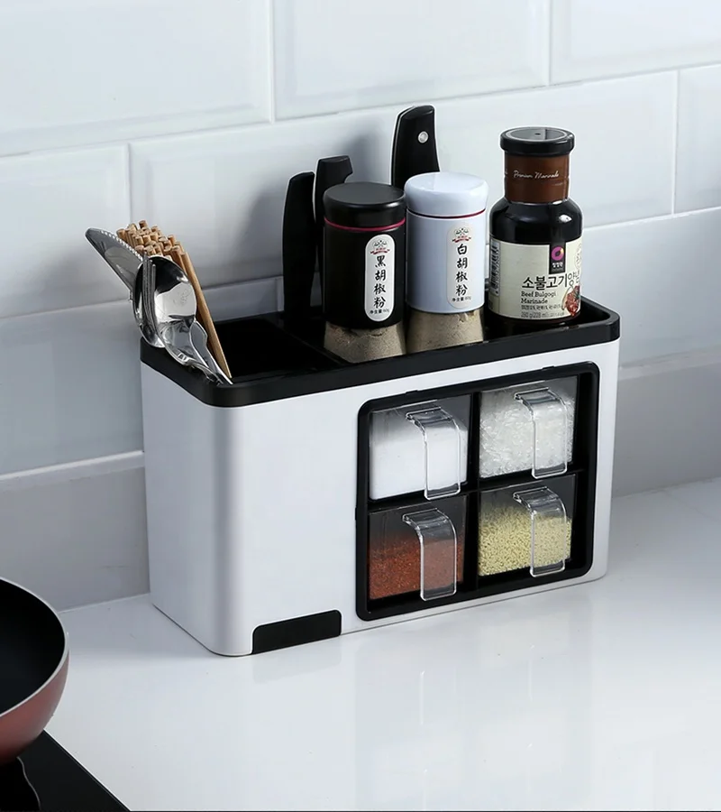 Wall Mount Multifunctional Kitchen Seasoning Box Spice Box Wholesale Spice Containers Plastic Spice Rack