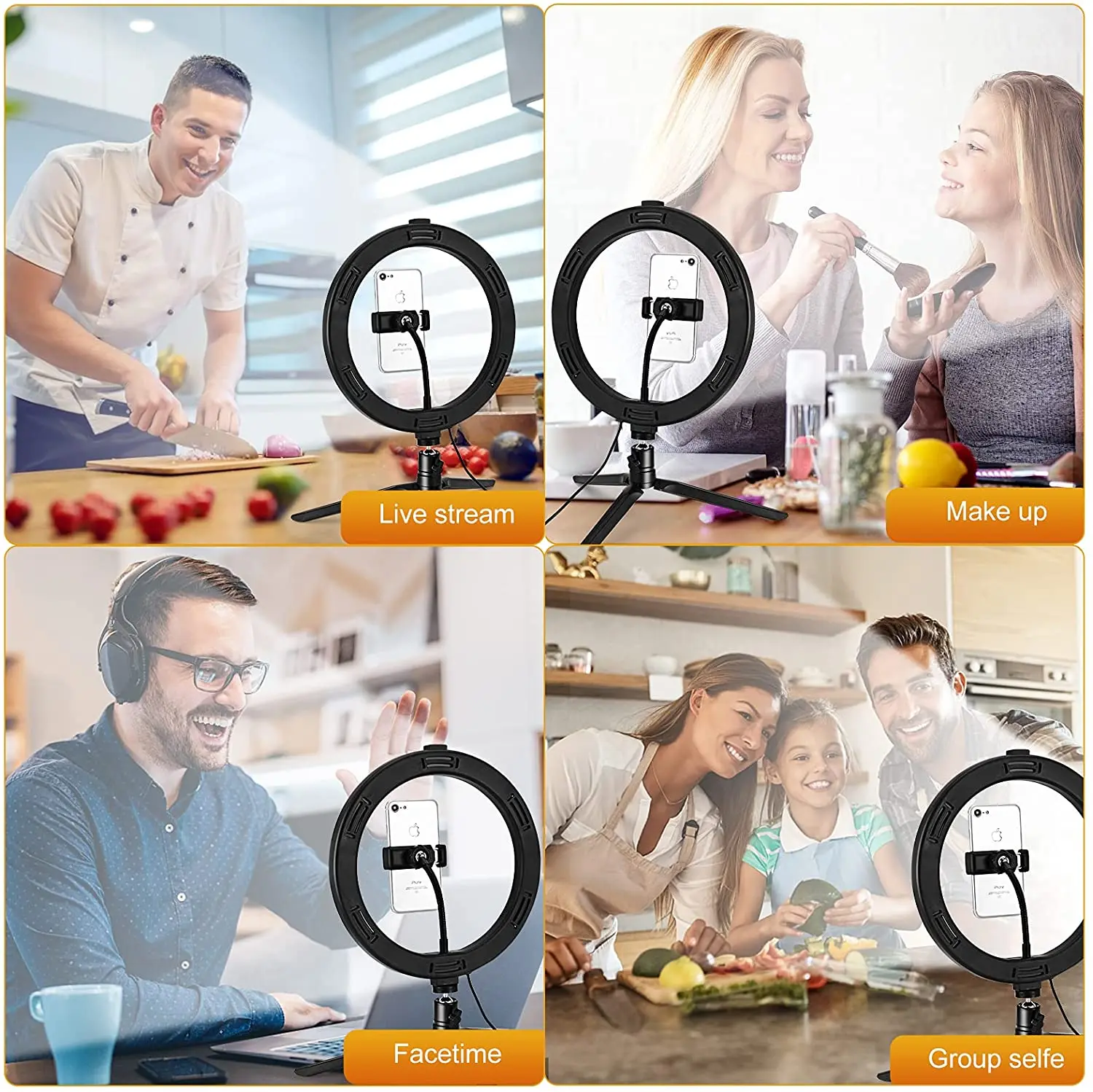 6/8/10/12 Inch Selfie Photo YouTube Video LED Ring Light with Flexi Phone Clamp & Stand for Makeup Live
