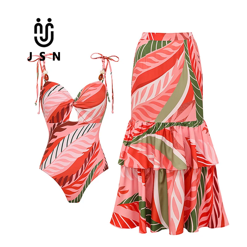 JSN 2024 Swimsuit Sling One Piece Swimwear Women Beachwear Bathing Suit Vintage Bikini two piece Monokini