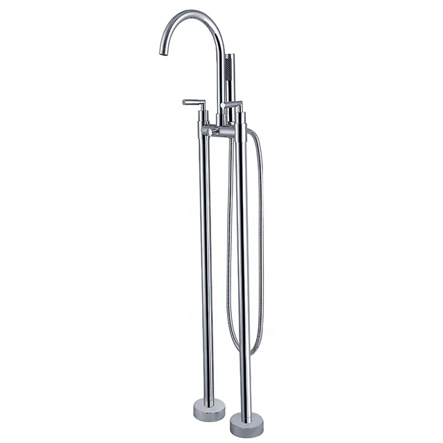 Chrome plated Bathroom Free standing Bathtub Faucet Floor stand waterfall shower mixer