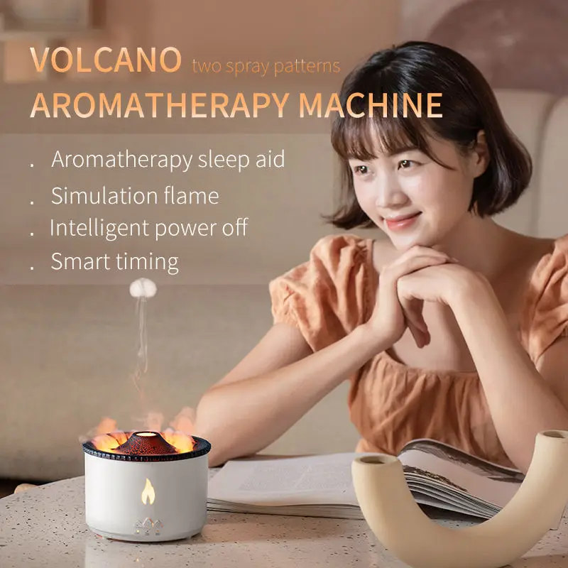 Automatic Humidifier Cold Air Mist Jelly Fish Flame Effect Diffuser Volcano Aroma Machine Mini Essential Oil Diffuser