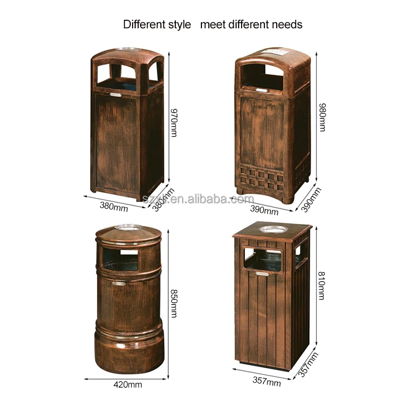 Customized fiberglass litter bin square single bin garbage bin antique purple copper garbage container for park garden use