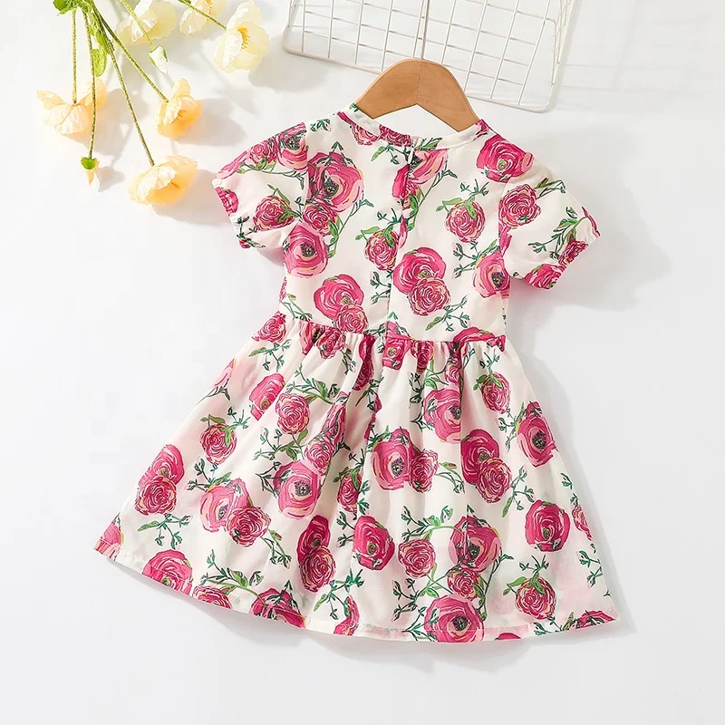 Summer Toddler Girls Dress Kids Clothing Flower Girl Dress Kids Birthday Girl Dress Print Cute Children Short Sleeve Sleeveless