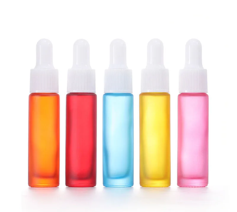 10ml matte rainbow colors glass dropper bottle with plastic black/white dropper for cosmetic essential oil serum