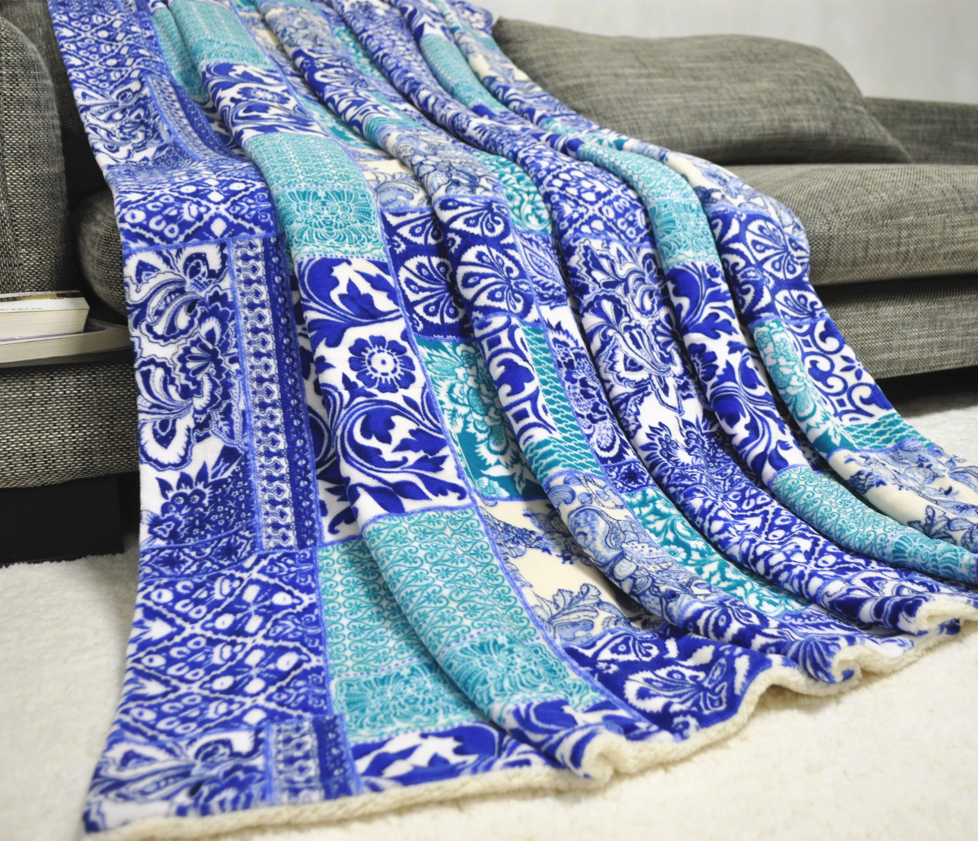 Home Coverlet  Quilted Plaid Flannel velvet Patchwork Quilt