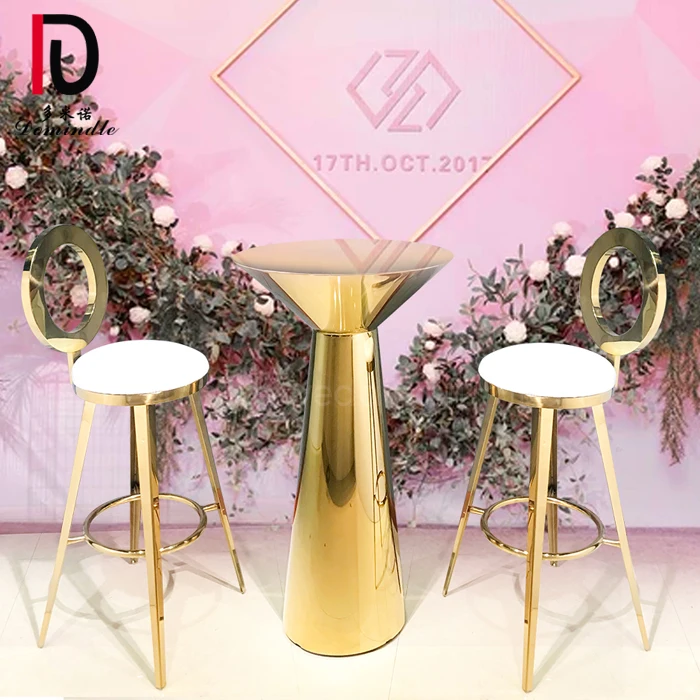 Round wedding bar furniture mirrored gold metal base cocktail table