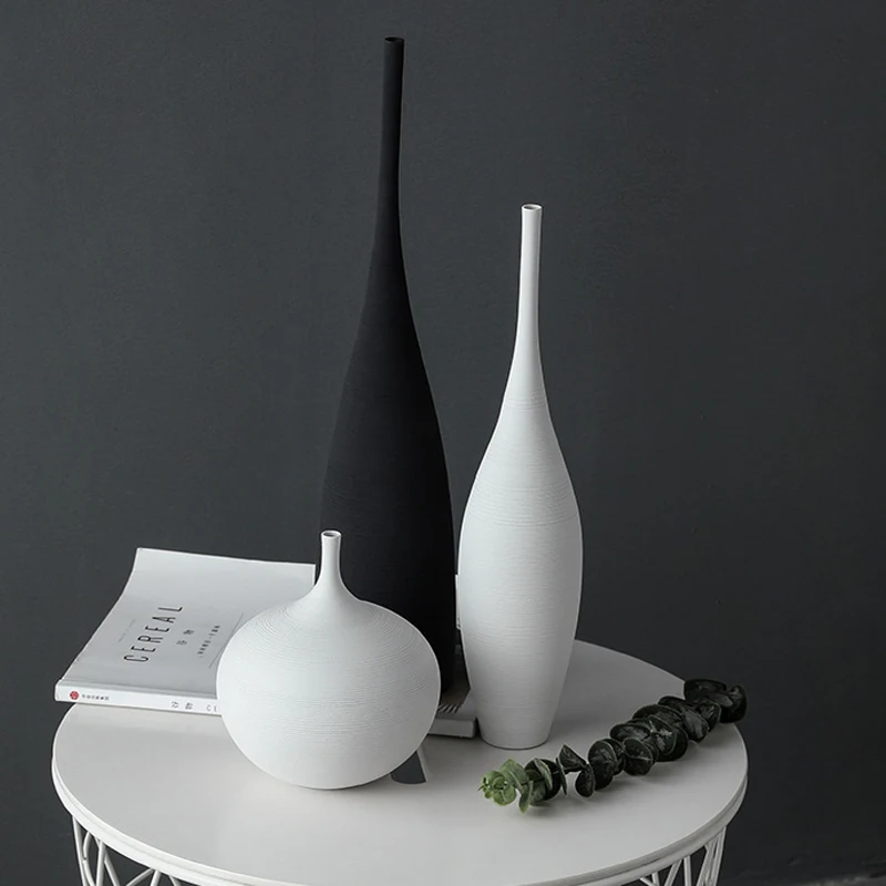 Minimalist handmade black and white art zen vase ceramic ornaments home decor nordic ceramic vase