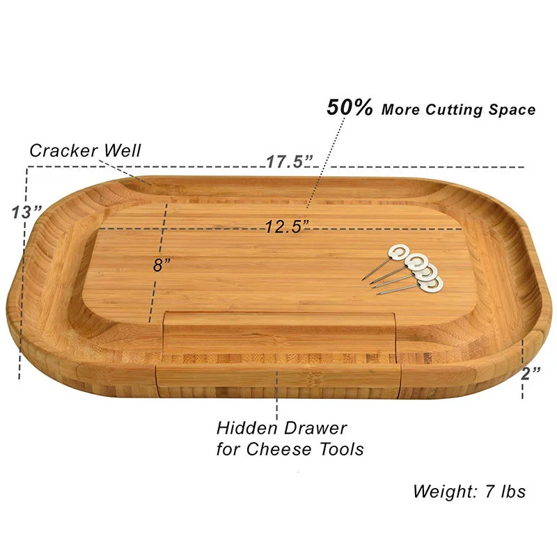 Натуральная оригинальная большая доска для разделки бамбукового сыра, разделочная доска с набором ножей из нержавеющей стали