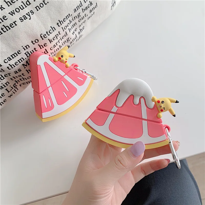 Hot Sale 3D Cartoon Grapefruit Pikachu Earphone Case with Keychain for Airpods Pro Cute Citrus Style Soft Cover for Airpods 1/2
