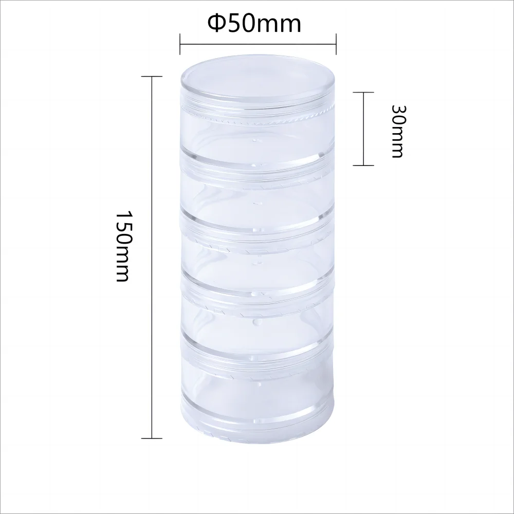 21833 5pcs Modern Diameter 50mm Small round Clear Plastic Bead Storage Box stackable jars Bead organizer for Nail and Jewelry