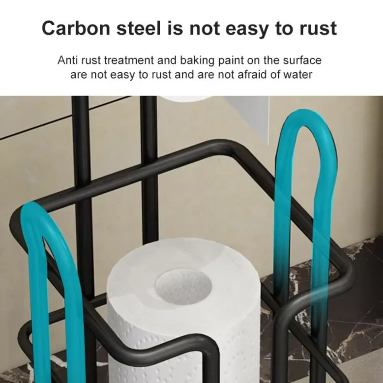 Wholesale Anti Rust Standing Toilet Tissue Roll Storage Rack Black Toilet Paper Holder Stand For Bathroom