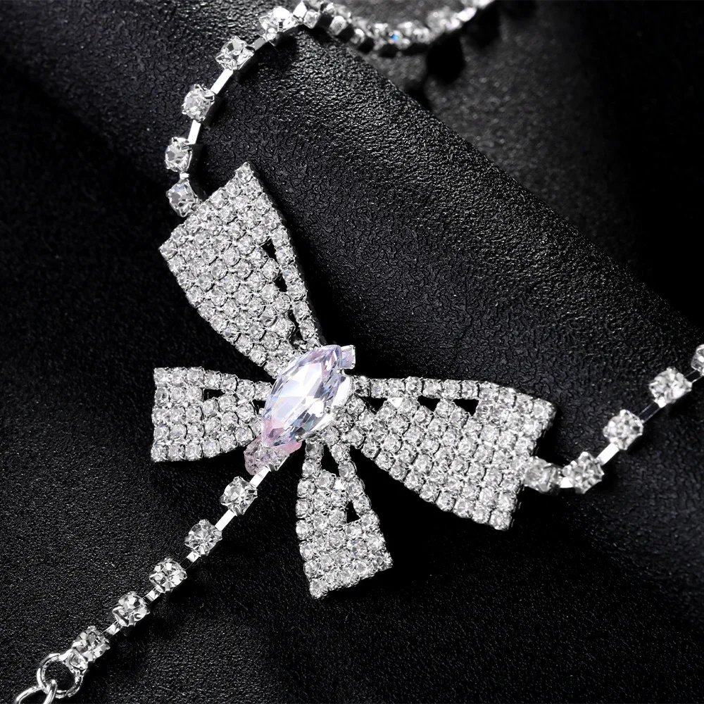 Fashion Sparkly Rhinestone Bow Waist Body Chain Jewelry For Girls Women