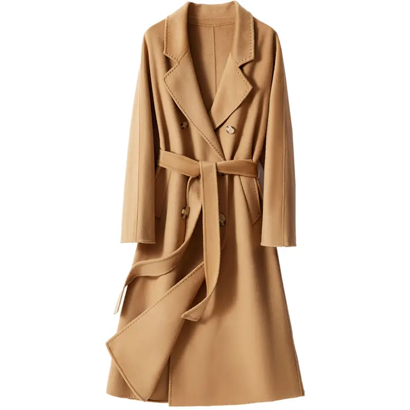 Women Winter Autumn Spring 100% Cashmere Coat With Belt Long Coats Top Quality Customized Service